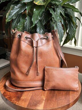 BURBERRY Calfskin Drawstring Bucket Bag, British Tan
